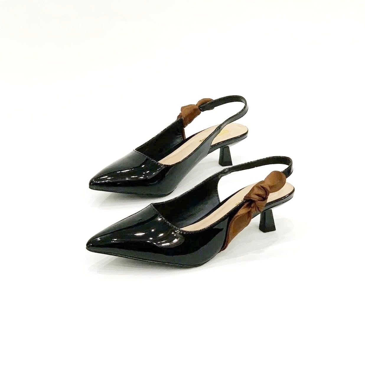  Sandal sục phối nơ mũi nhọn - gót nhọn 4cm MT3298 