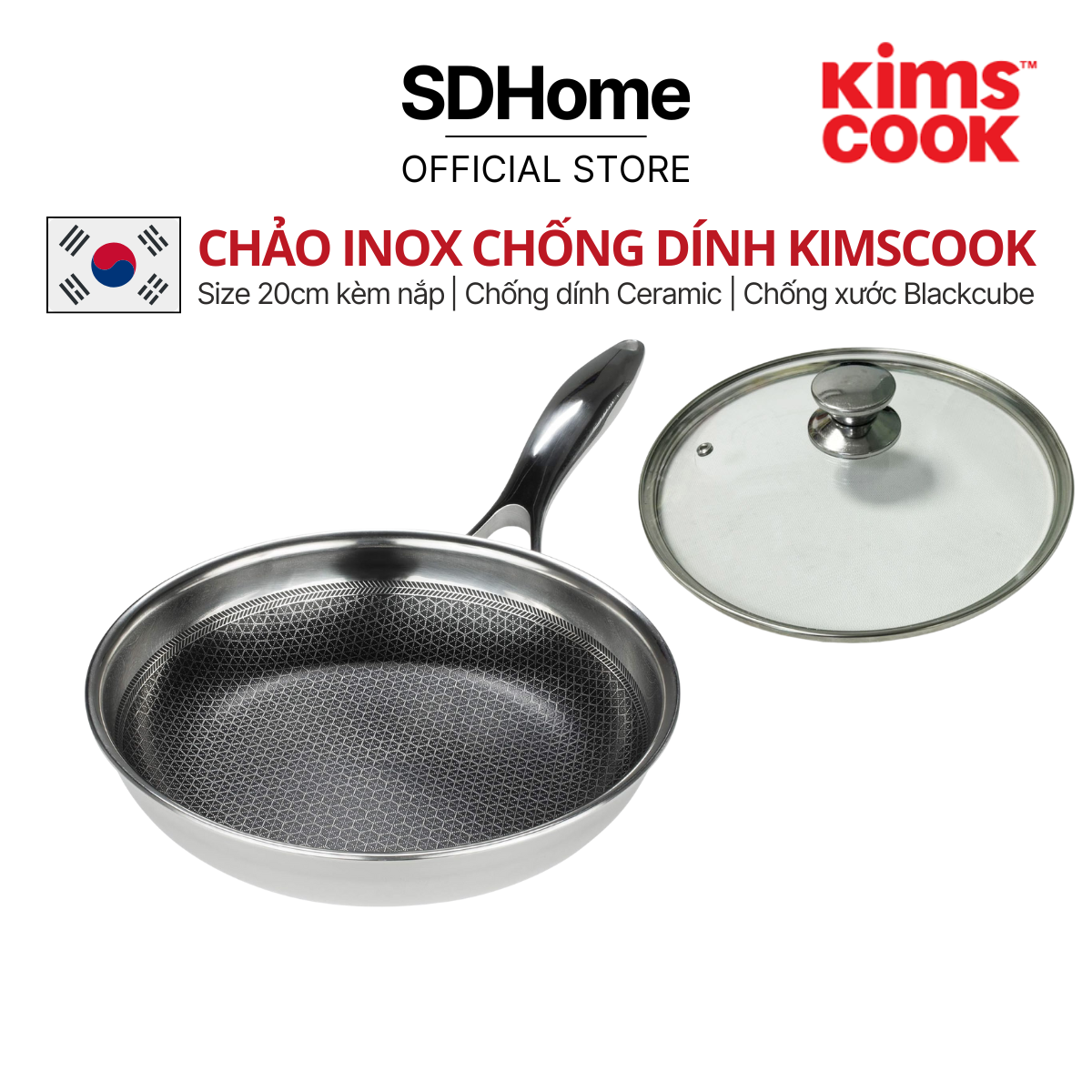 [CHẢO CHIÊN 20CM KÈM NẮP] Chảo inox chiên rán chống dính vân tổ ong Bl ...