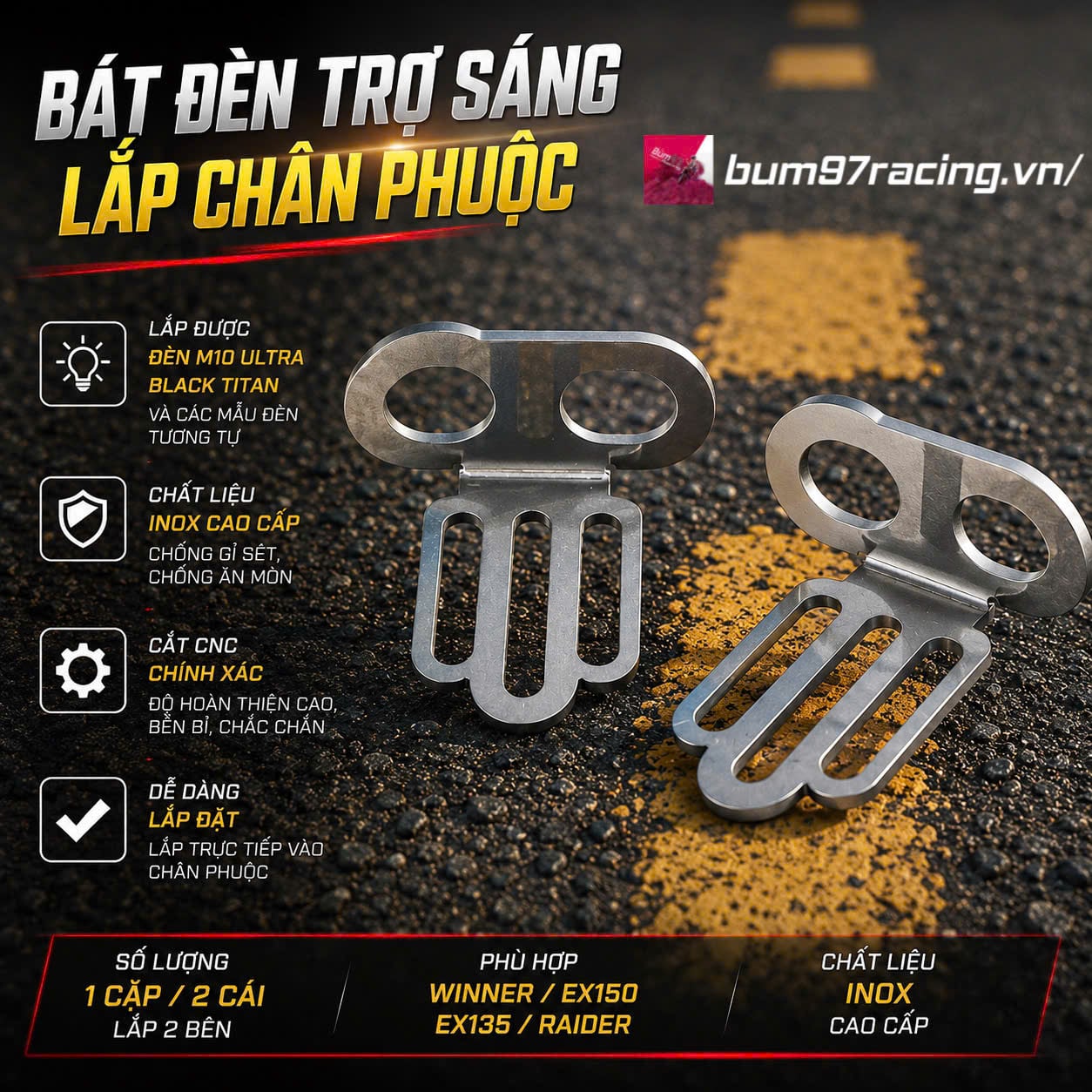 PÁT INOX LẮP ĐÈN TRỢ SÁNG CHÂN PHUỘC