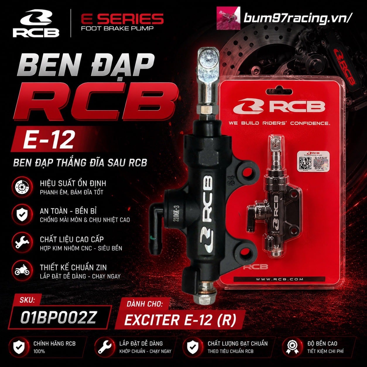 Ben Đạp RCB E-12 | Ben Đạp Thắng Đĩa Sau RCB