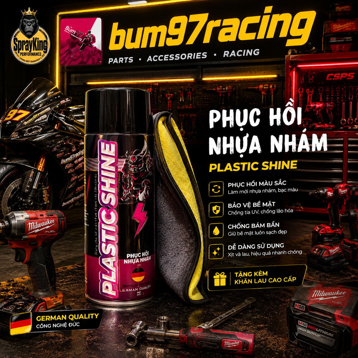Phục Hồi Nhựa Nhám Sprayking PLASTIC SHINE [ Tặng Khăn ]