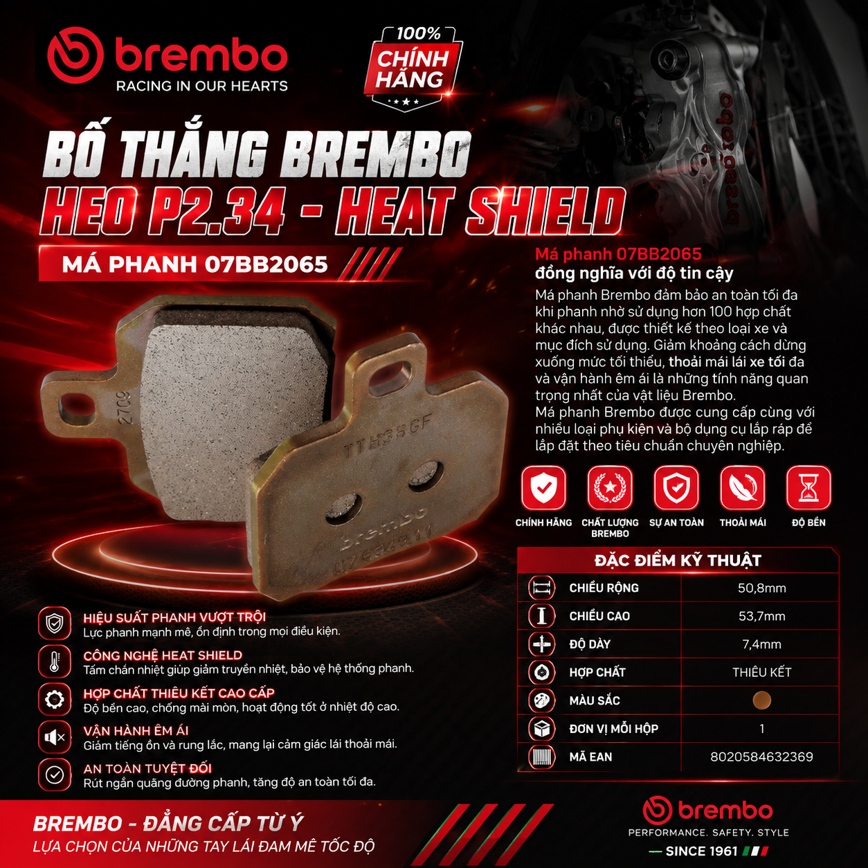Bố Thắng Brembo Heo 2 PIS P2.34 - Heat Shield