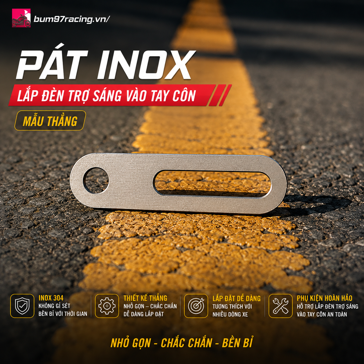 PÁT INOX LẮP ĐÈN TRỢ SÁNG TAY THẮNG TAY CÔN