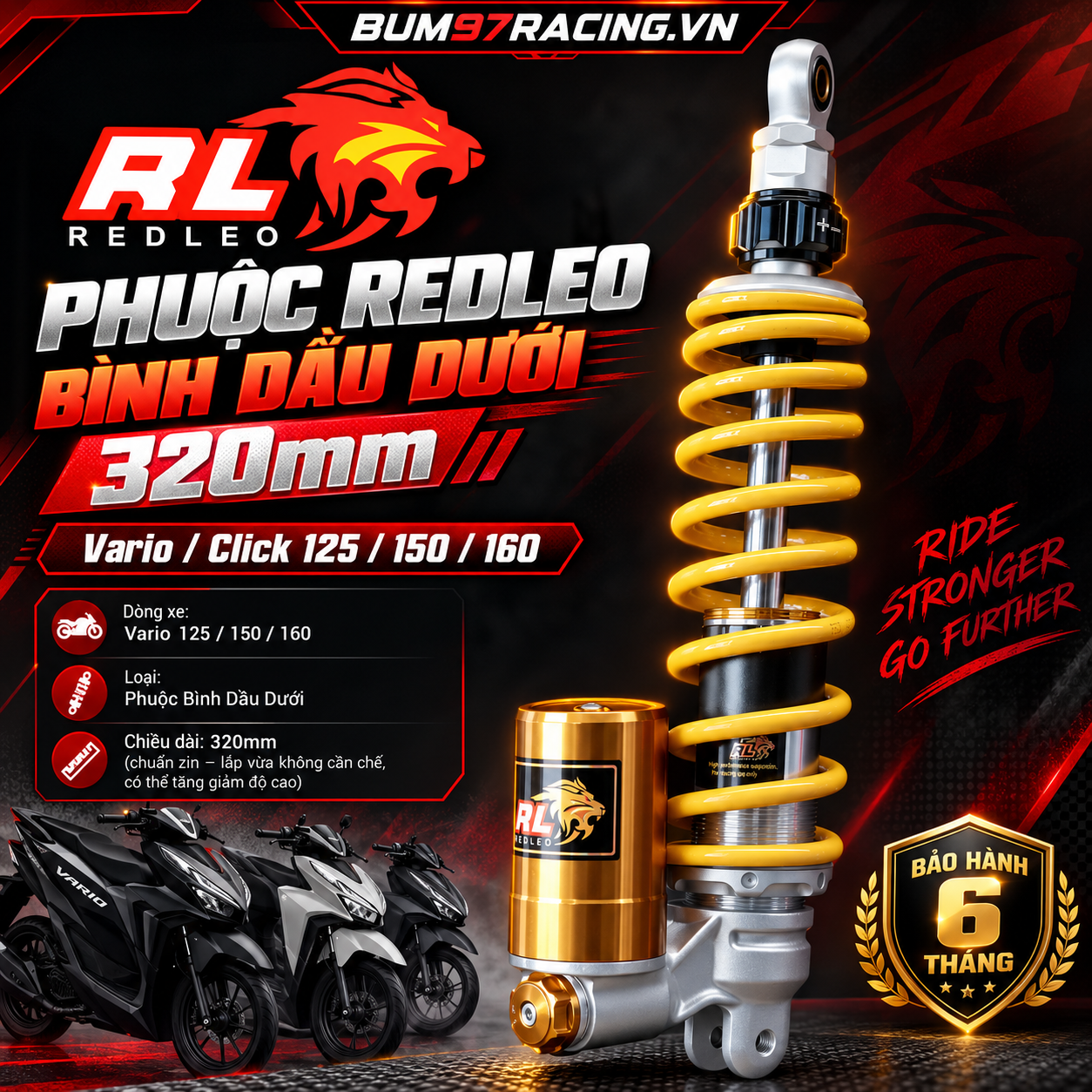 Phuộc REDLEO Bình Dầu Dưới 320mm Vario
