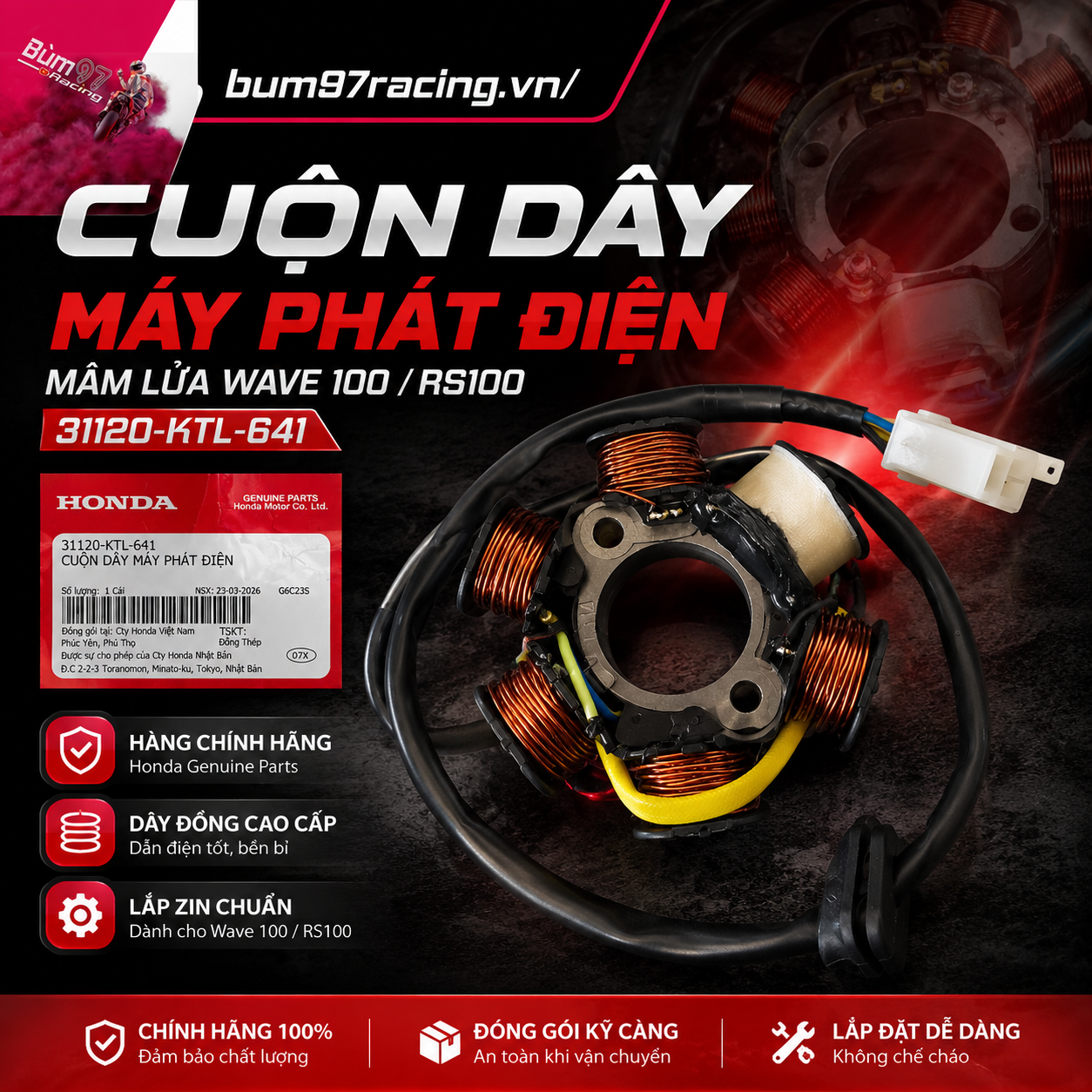 CUỘN DÂY MÁY PHÁT ĐIỆN – MÂM LỬA HONDA WAVE 100 / RS100