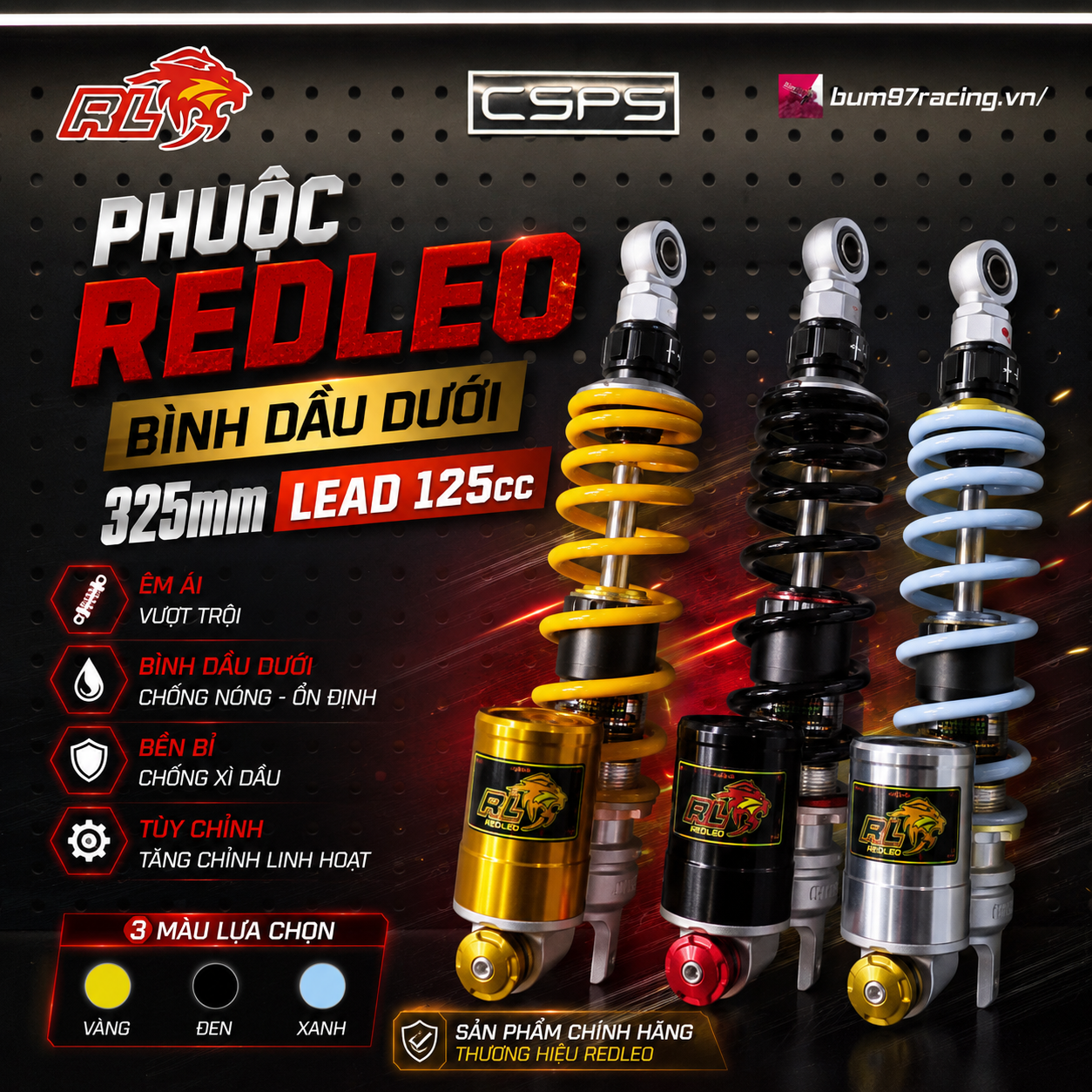 Phuộc REDLEO Bình Dầu Dưới 325mm LEAD 125cc