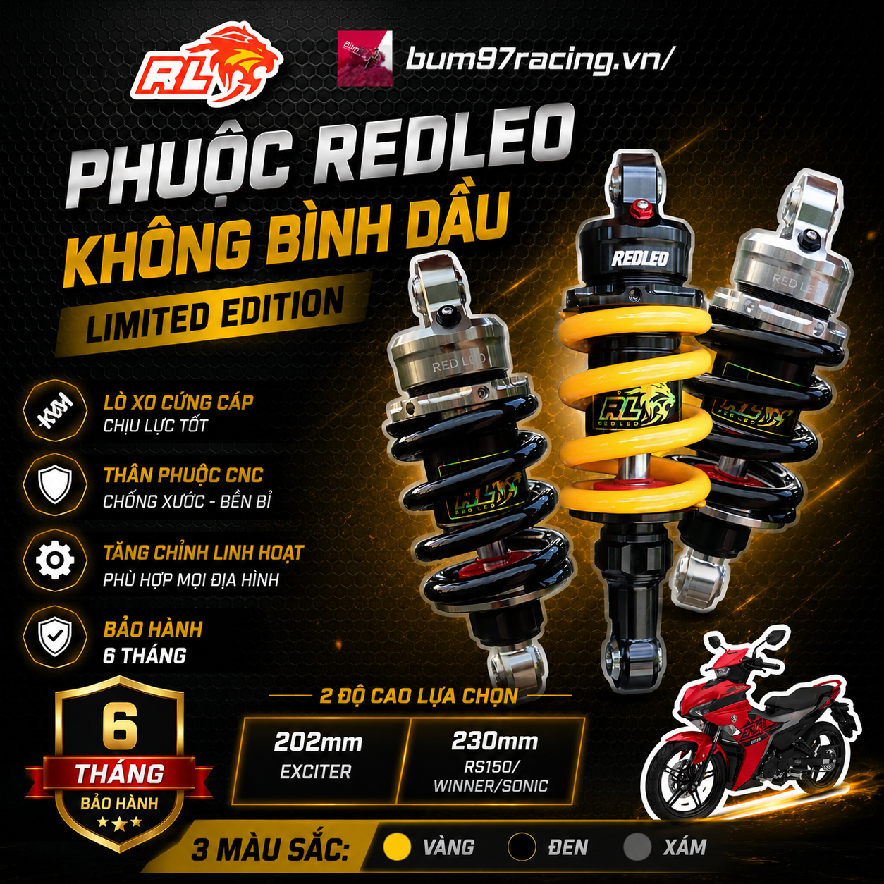 Phuộc REDLEO Không Bình Dầu - NEW 2026