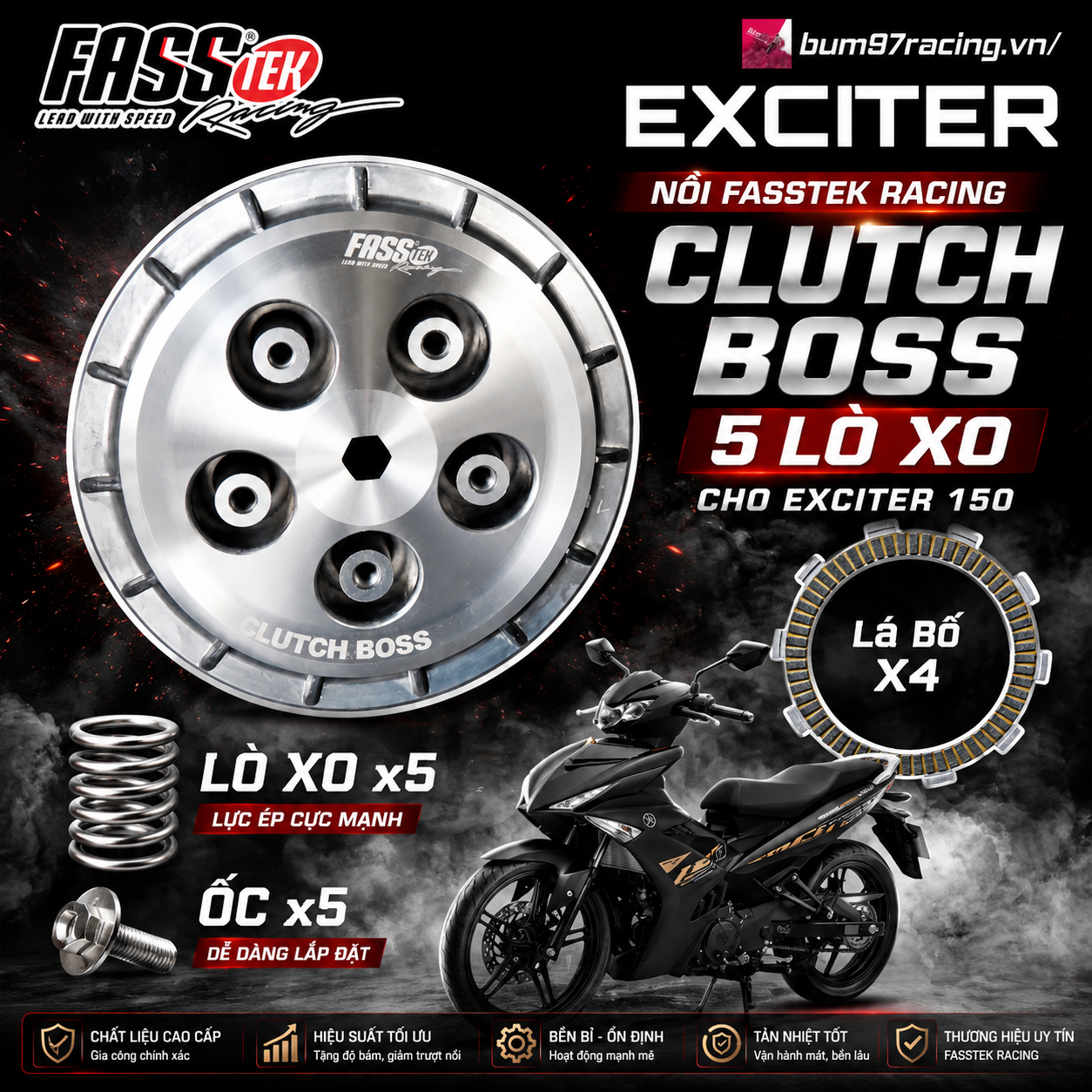 NỒI FASSTEK RACING CLUTCH BOSS 5 LÒ XO CHO EXCITER 150