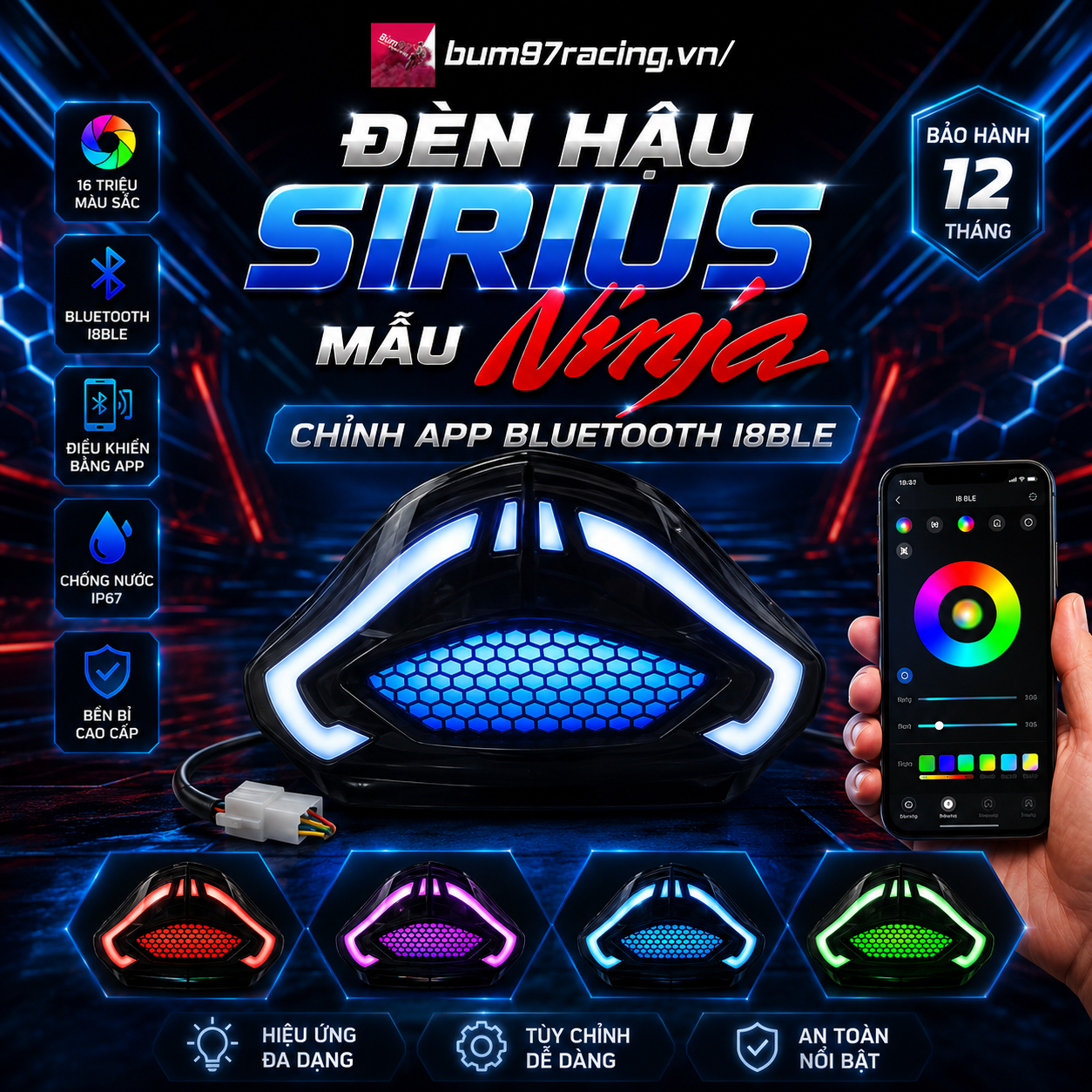 ĐÈN HẬU SIRIUS MẪU NINJA i8BLE