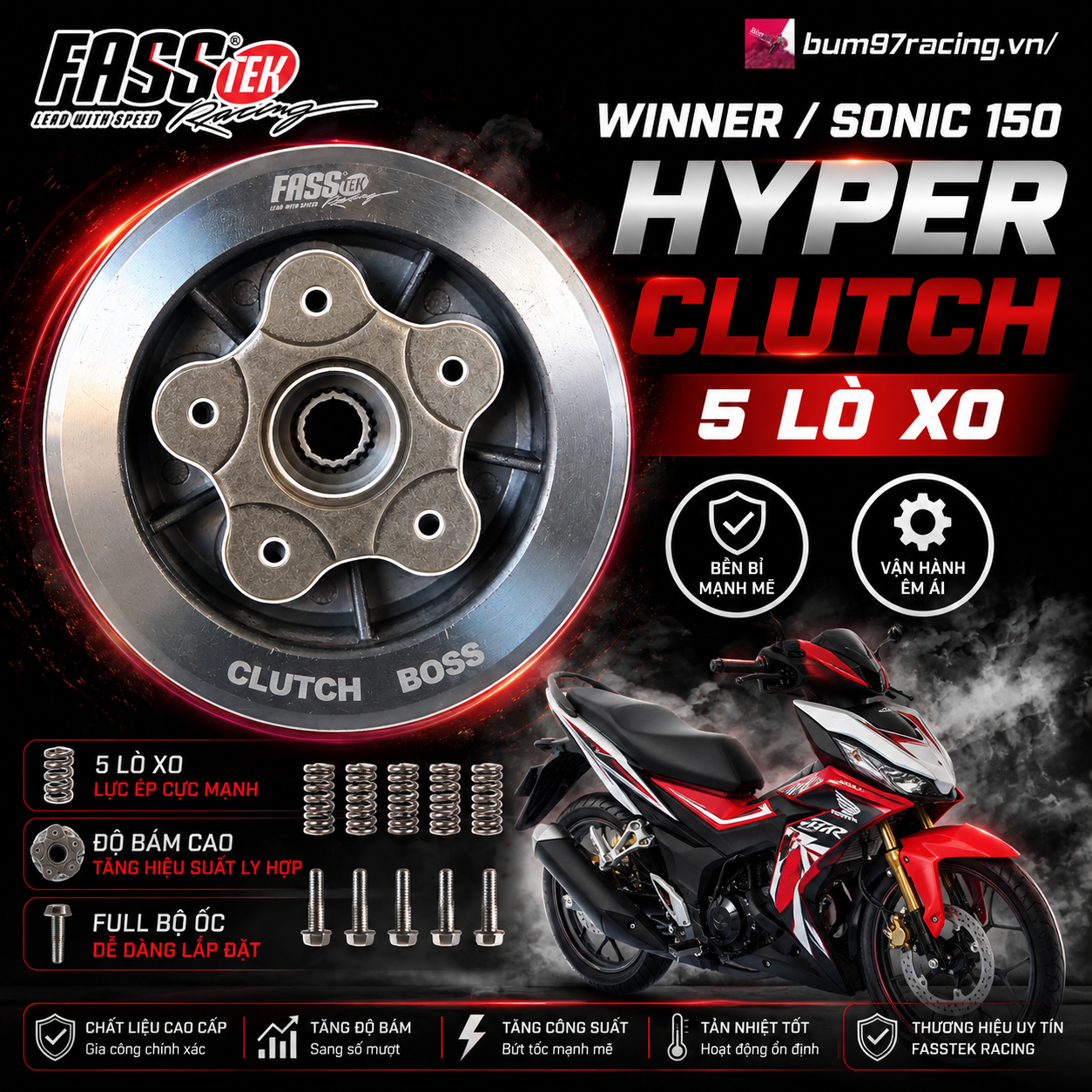 NỒI WINNER / SONIC 150 HYPER CLUTCH FASSTEK RACING 5 LÒ XO