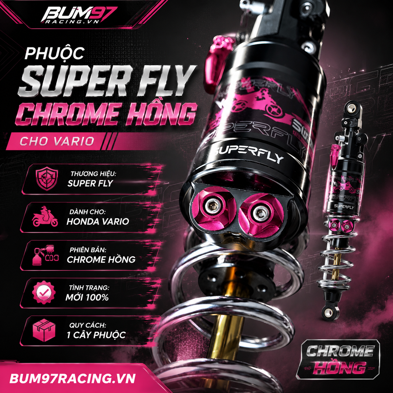 Phuộc Supper Fly Crome Hồng Cho VARIO