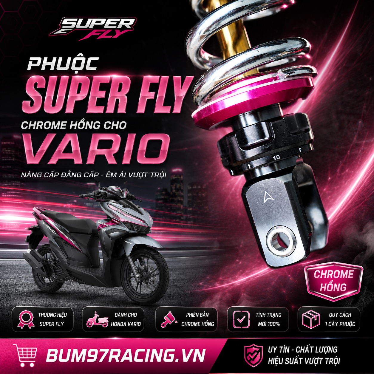Phuộc Supper Fly Crome Hồng Cho VARIO