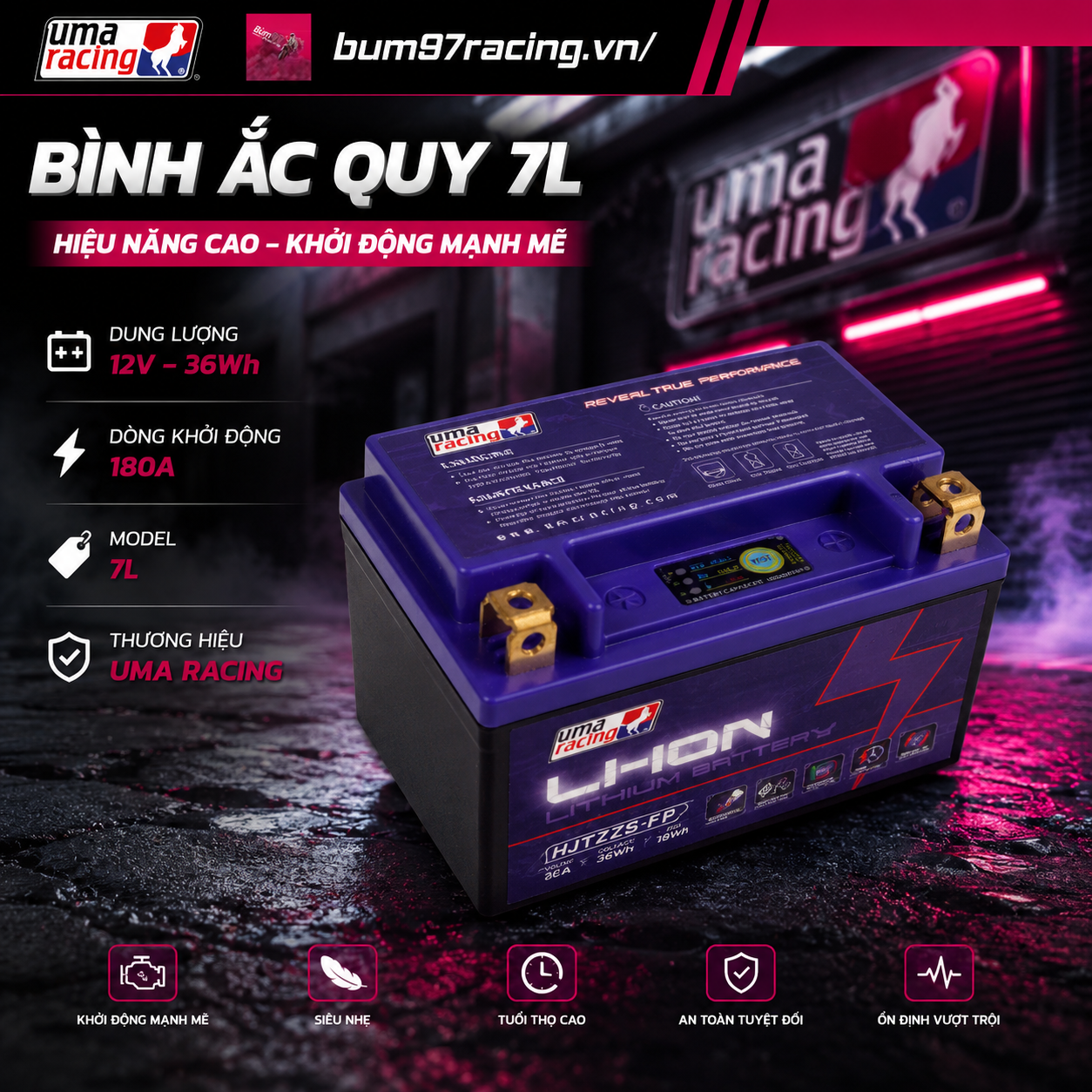 BÌNH ẮC QUY 7L UMA RACING – BÌNH PIN HIỆU NĂNG CAO