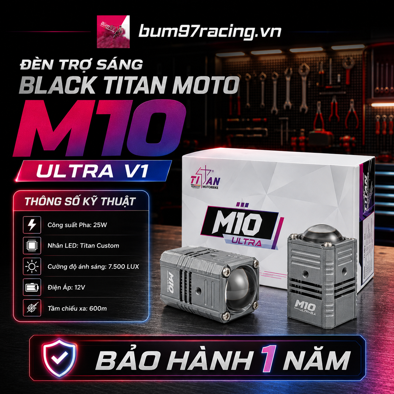 ĐÈN TRỢ SÁNG BLACK TITAN MOTO M10 ULTRA V1