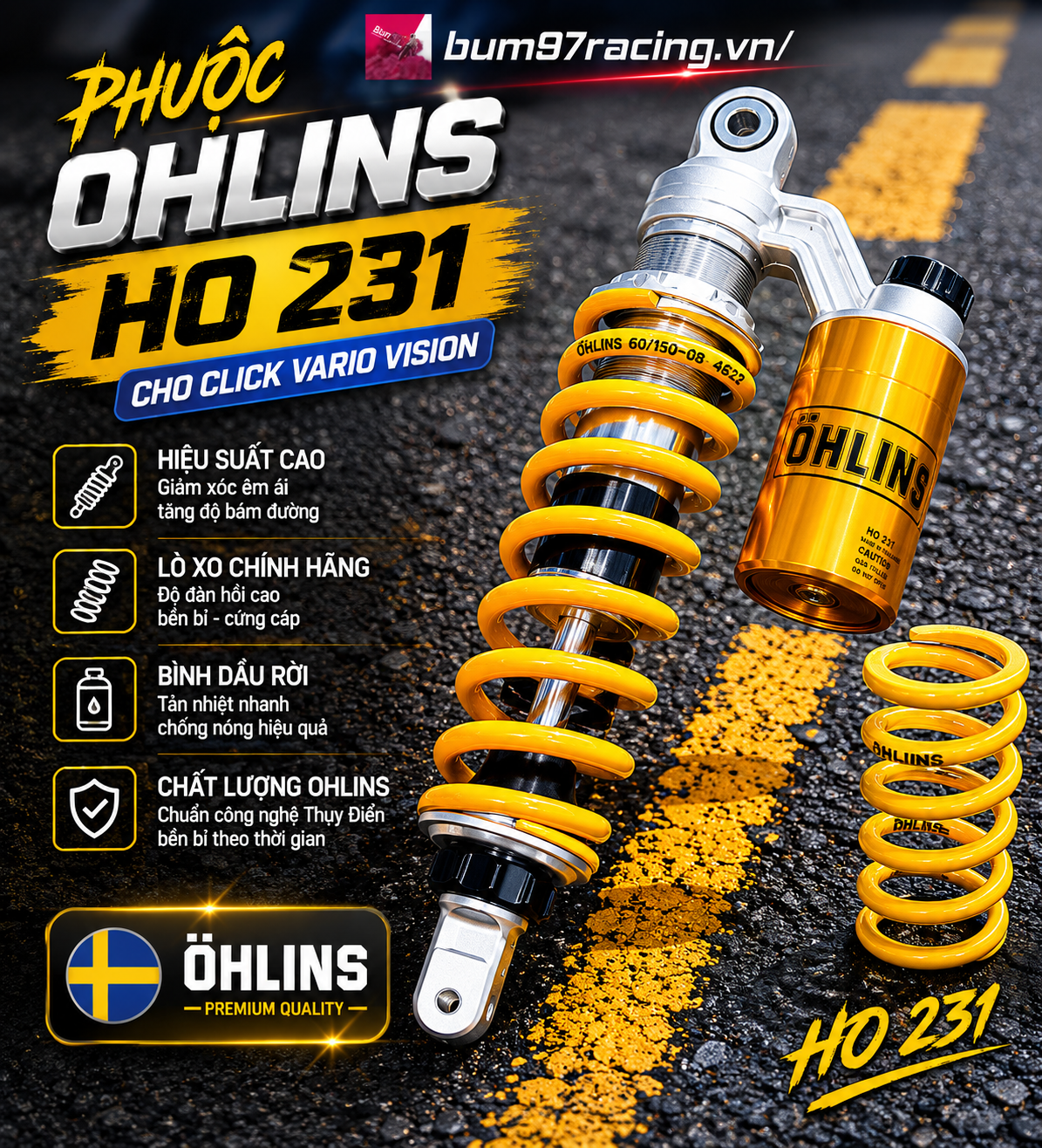 PHUỘC OHLINS HO 231 Cho CLICK VARIO
