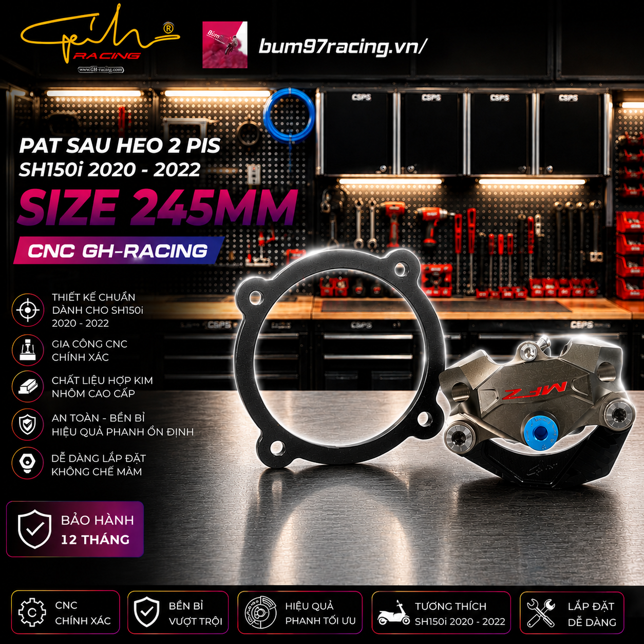 PAT HEO SAU SHVN (2020-2022) LẮP HEO 2PIS SIZE 245MM  CNC GH-RACING