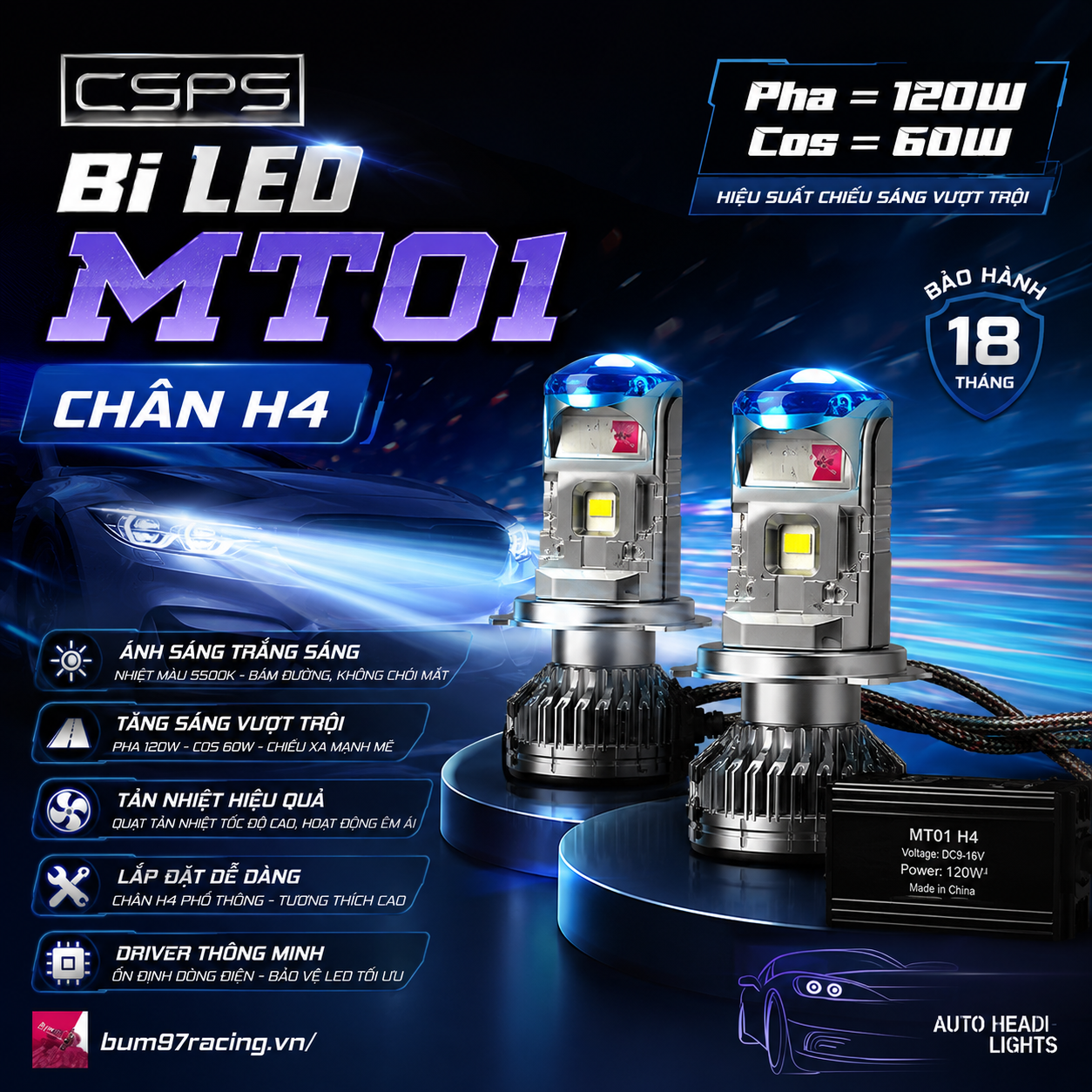 Bi LED MT01 Chân H4