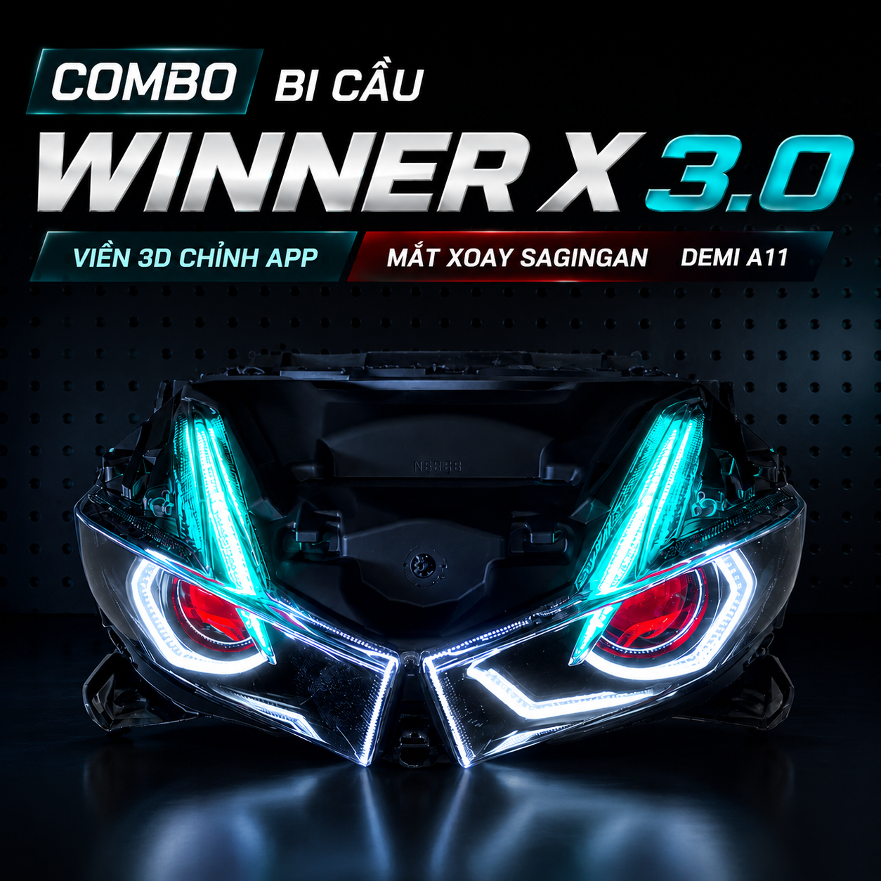 Combo Bi Cầu Winner X 3.0 Viền 3D Chỉnh App - MẮT XOAY SAGINGAN - DEMI A11