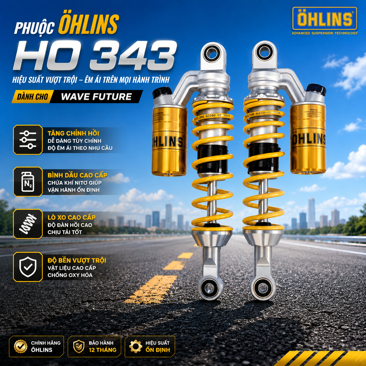 Phuộc Ohlins HO 343 cho WAVE FUTURE