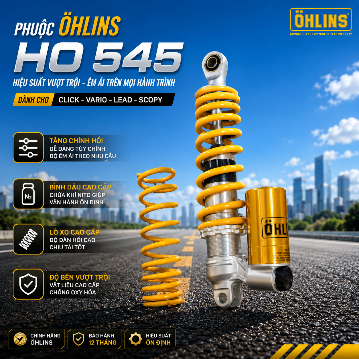 Phuộc Ohlins HO 545 Cho CLICK VARIO LEAD SCOPY