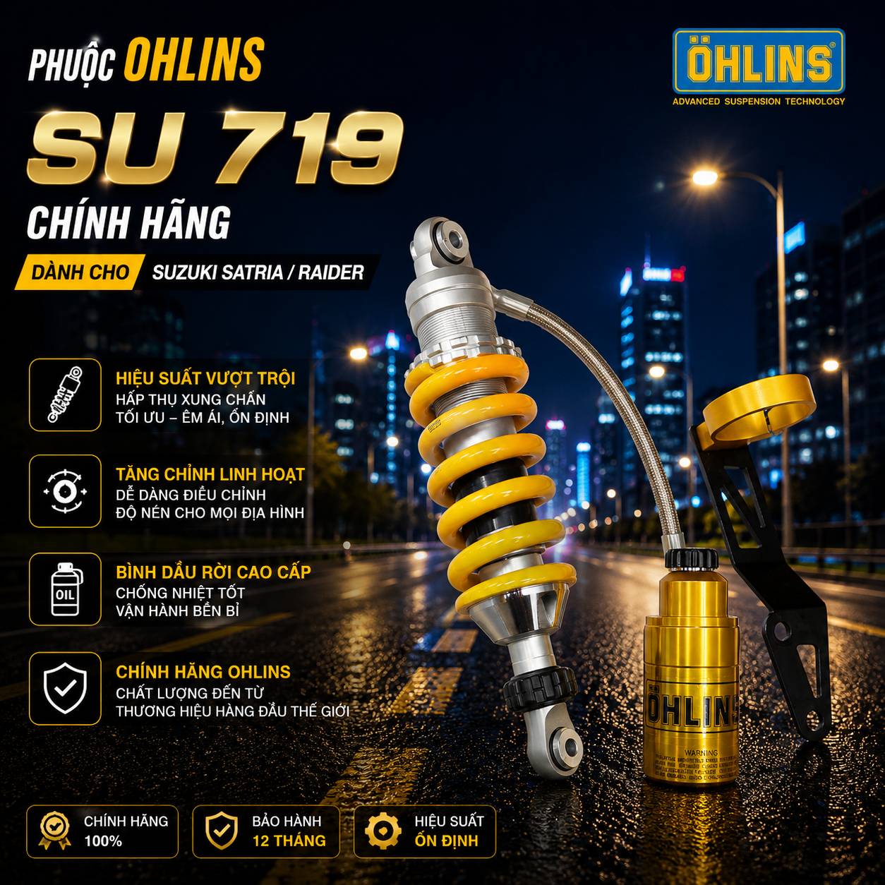Phuộc Ohlins SU 719 Chính Hãng – Dành cho Suzuki Satria/Raider