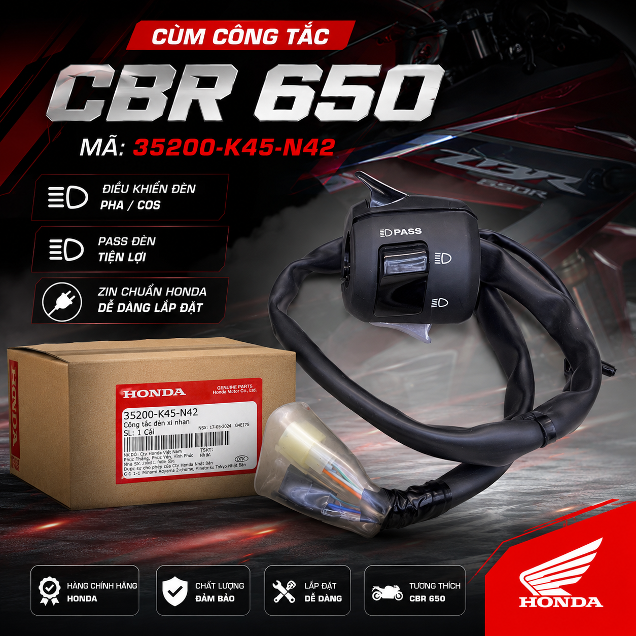 Cùm Honda CBR650 Chính Hãng