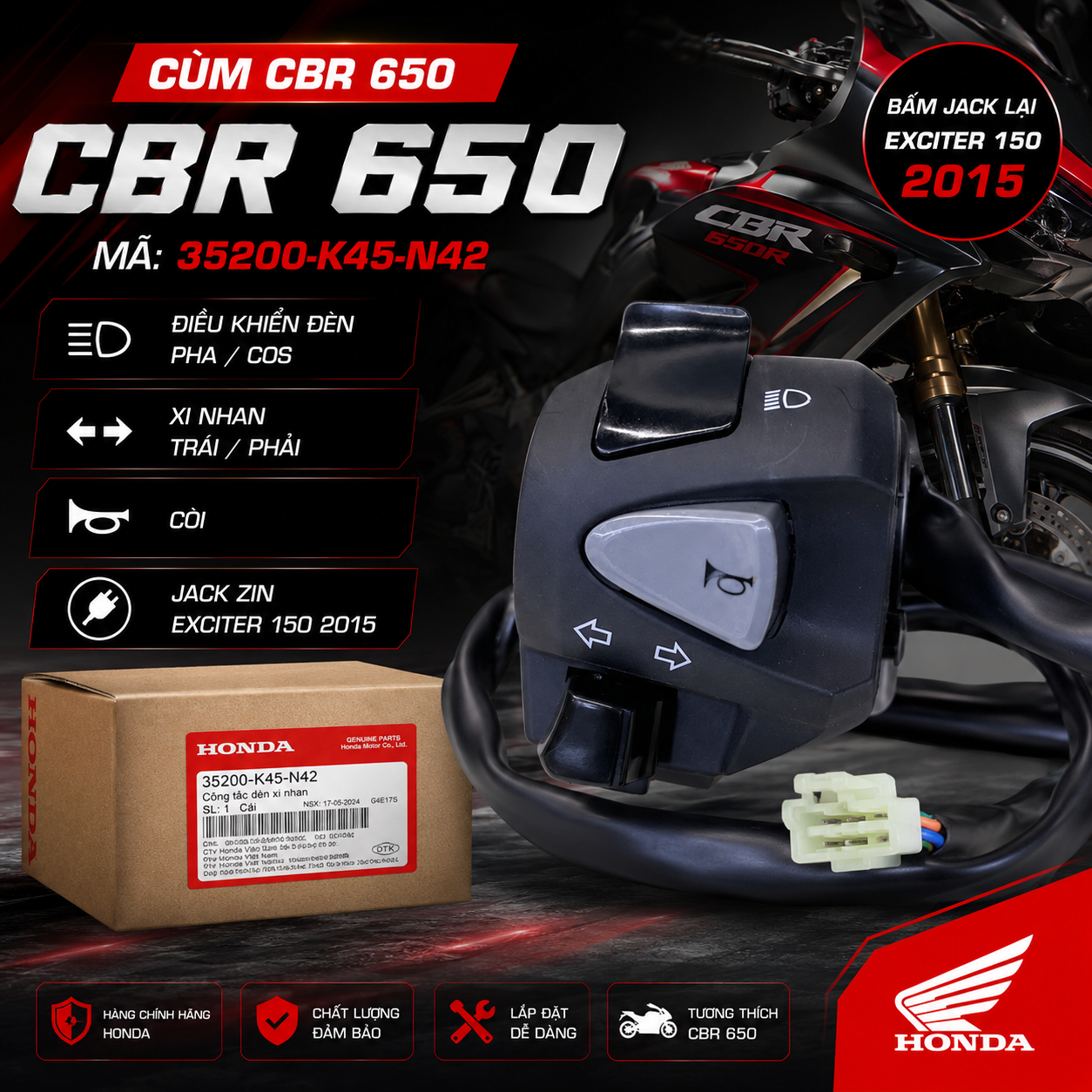 Cùm Honda CBR650 Chính Hãng