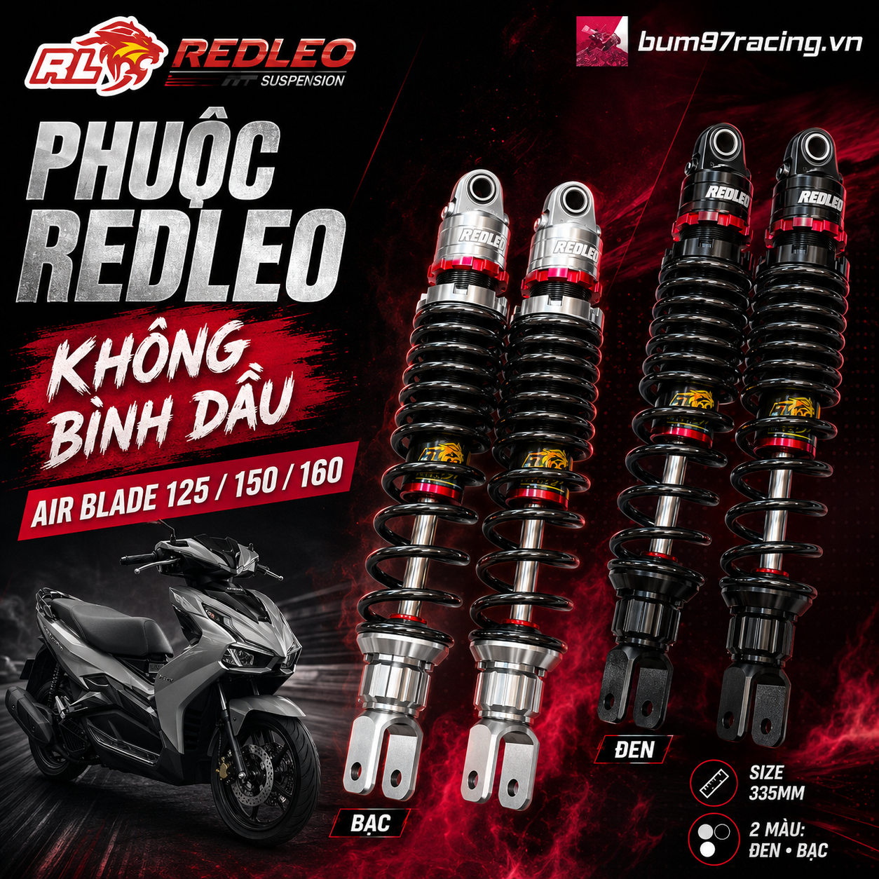 Phuộc REDLEO AIR BLADE KHÔNG BÌNH DẦU CÓ TĂNG CHỈNH