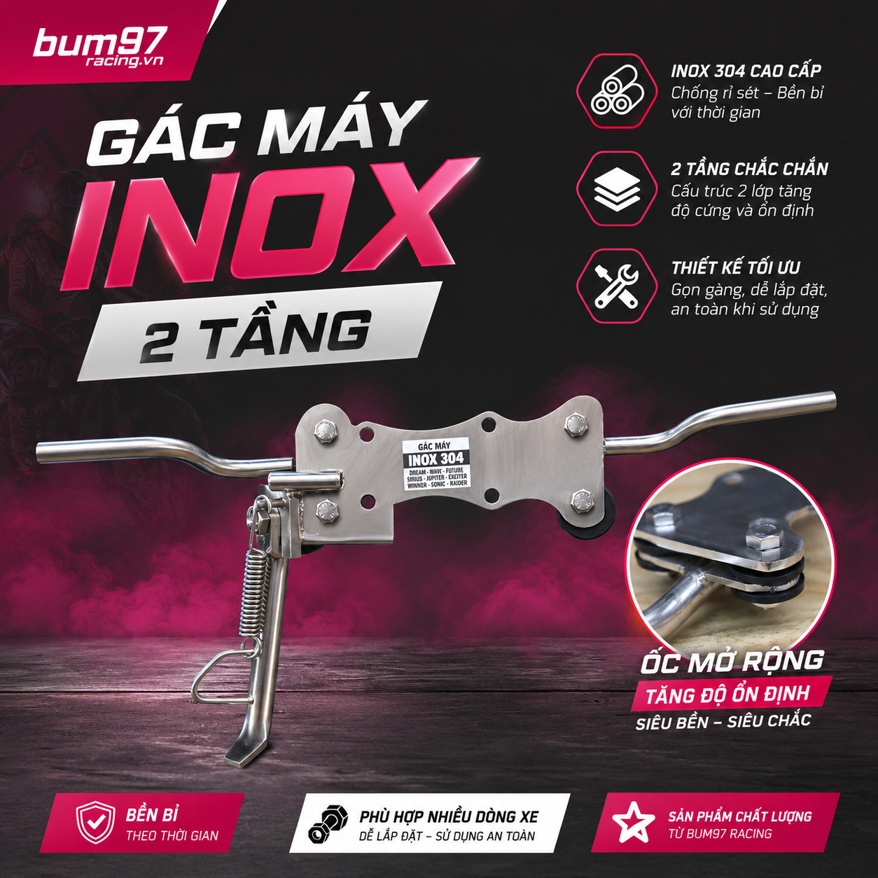 Bộ Gác Máy 2 Tầng INOX