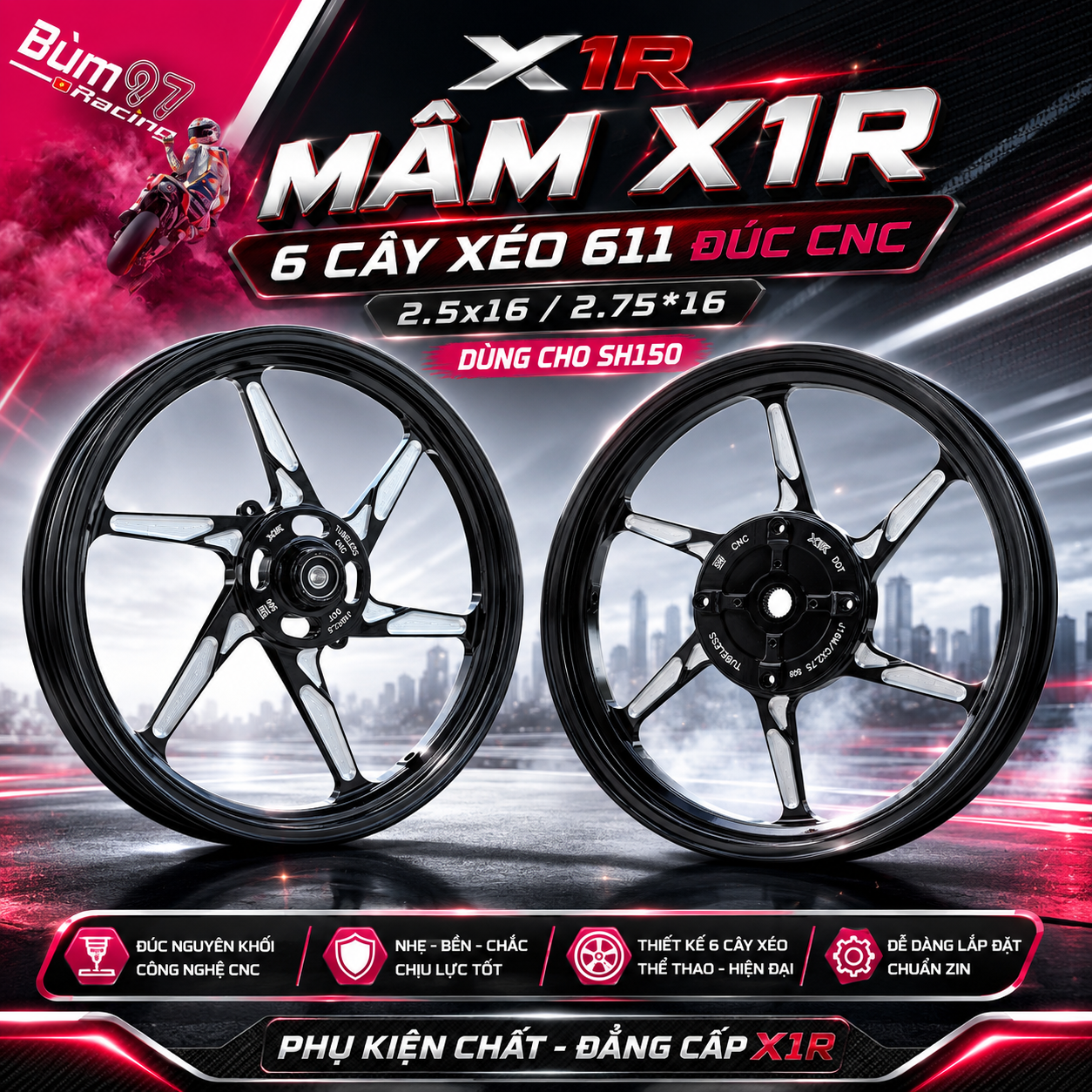MÂM X1R 6 CÂY XÉO 611 ĐÚC CNC CHO SH150