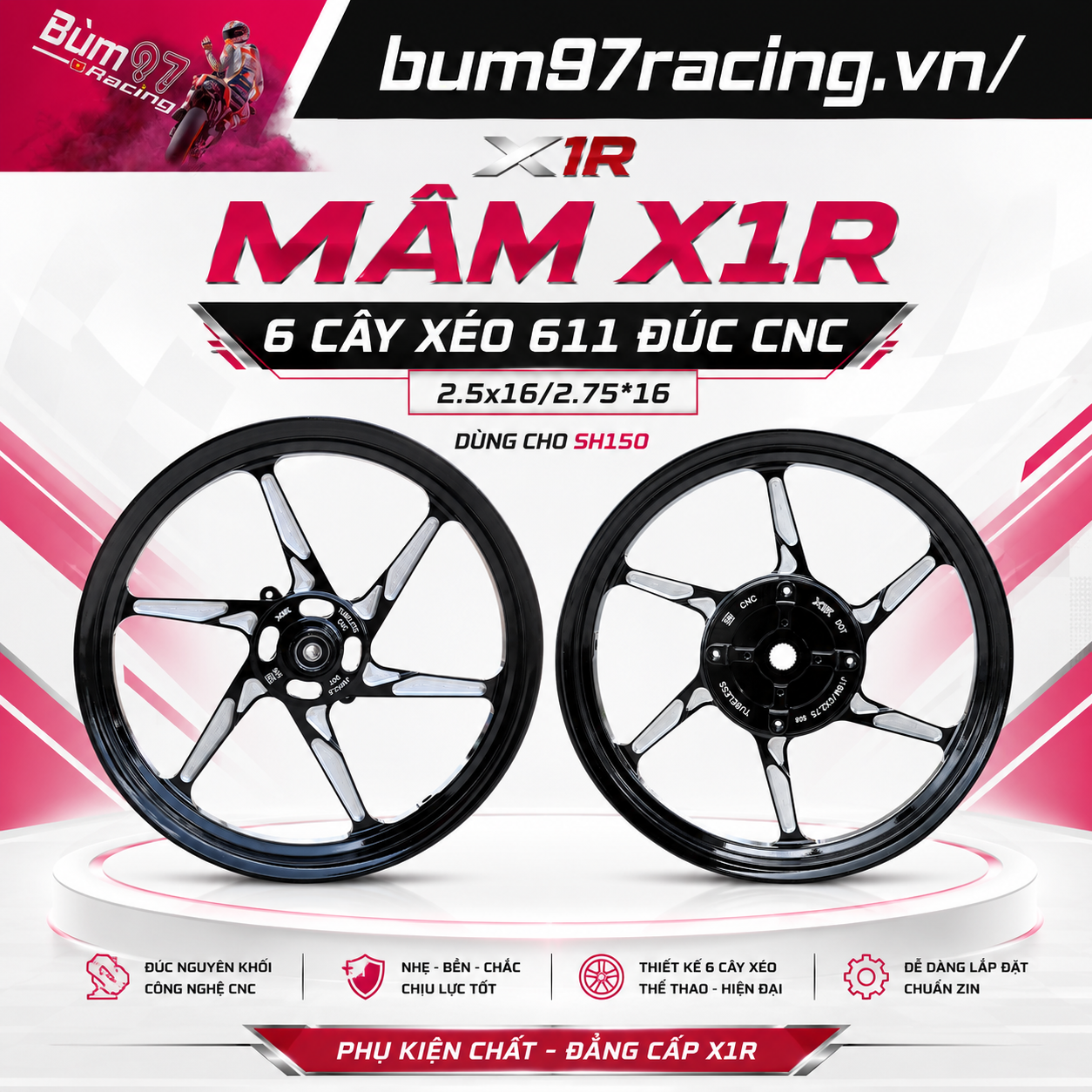 MÂM X1R 6 CÂY XÉO 611 ĐÚC CNC CHO SH150