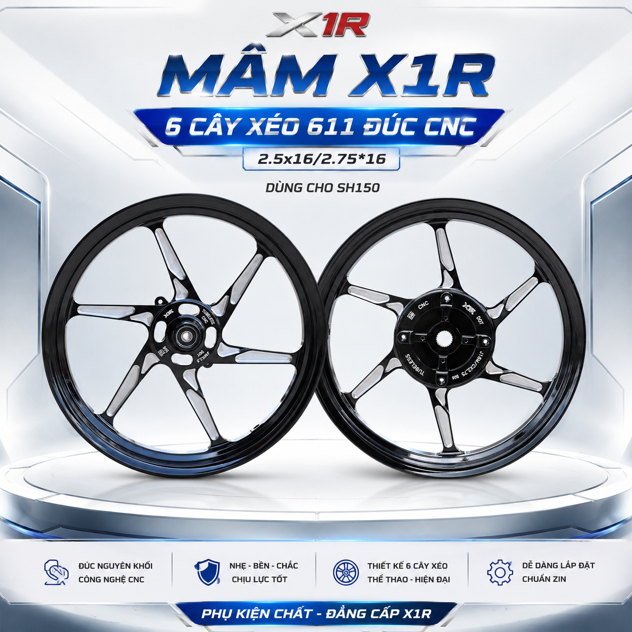 MÂM X1R 6 CÂY XÉO 611 ĐÚC CNC CHO SH150