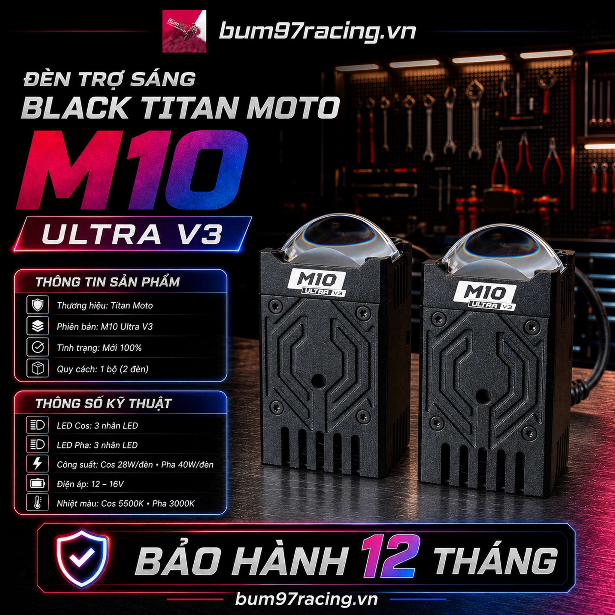 ĐÈN TRỢ SÁNG BLACK TITAN MOTO M10 ULTRA V3
