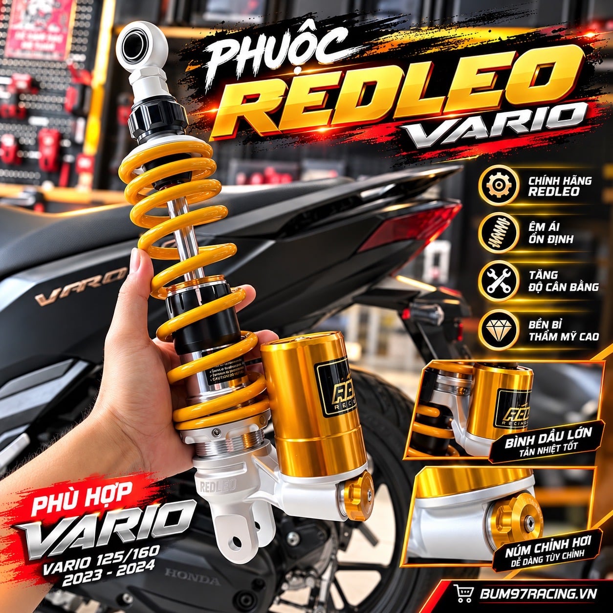 Phuộc REDLEO Bình Dầu Dưới Vario