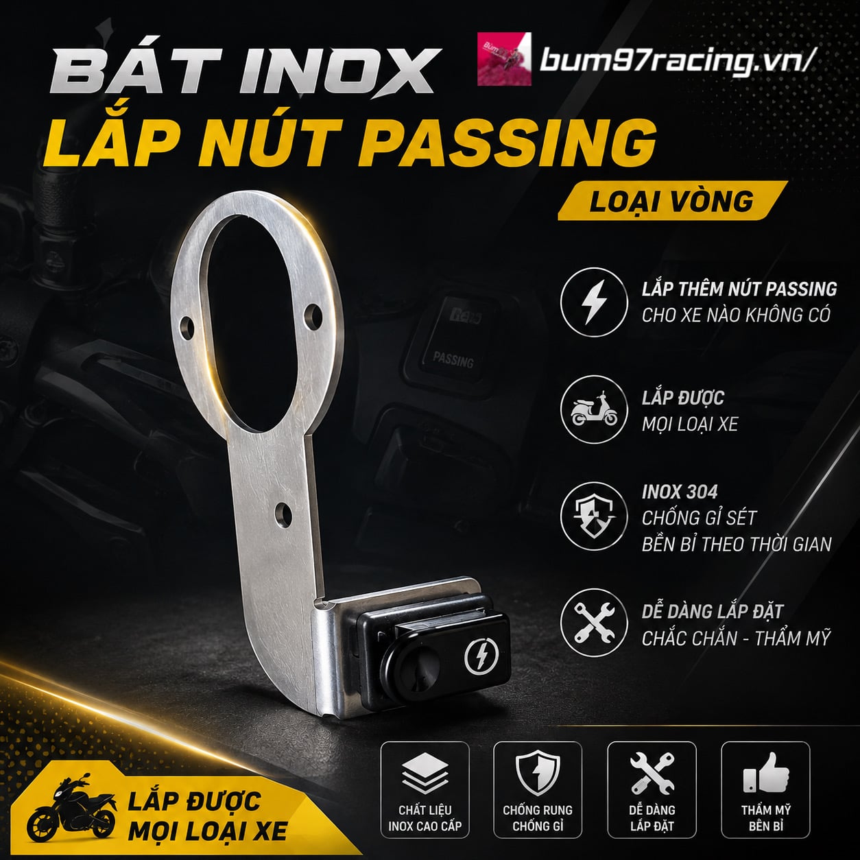 Bát Inox Lắp Nút Passing Lỗ Cùm