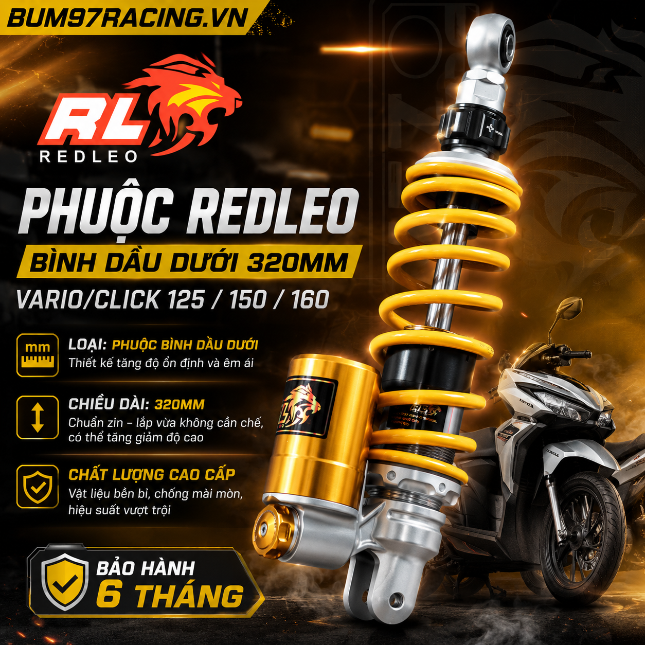 Phuộc REDLEO Bình Dầu Dưới 320mm Vario