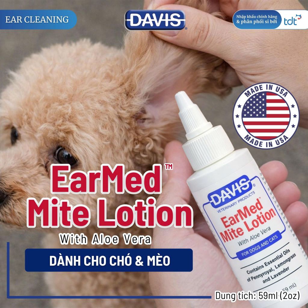 [Date 9/26]Kem vệ sinh tai chó mèo Davis Manufacturing Earmed Mite Lotion 59ml