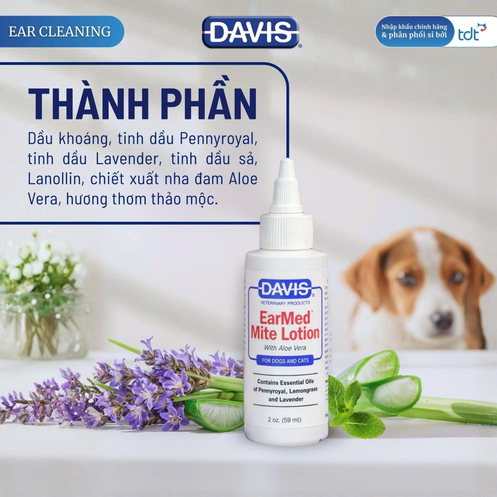 [Date 9/26]Kem vệ sinh tai chó mèo Davis Manufacturing Earmed Mite Lotion 59ml
