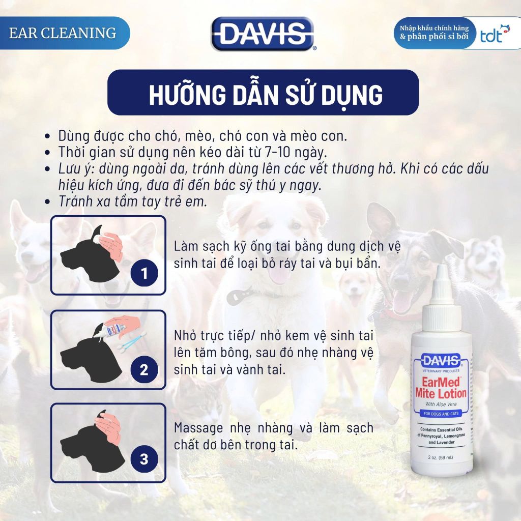 [Date 9/26]Kem vệ sinh tai chó mèo Davis Manufacturing Earmed Mite Lotion 59ml