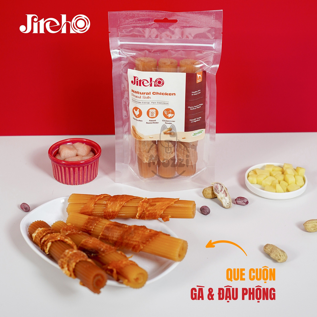 Snack cho chó Jireho Que cuộn xoắn nhân thịt heo cuốn gà đậu phộng