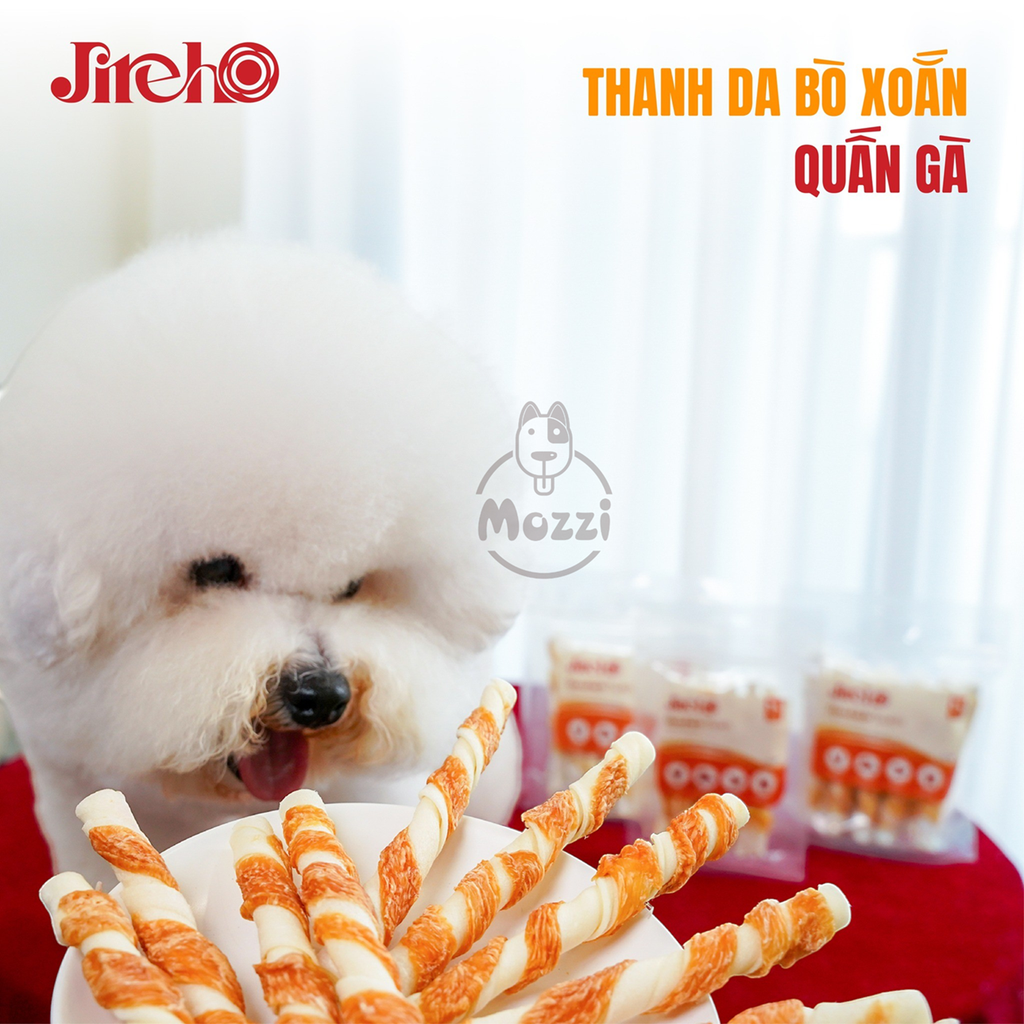 Snack cho chó Jireho Thanh da bò xoắn quấn gà