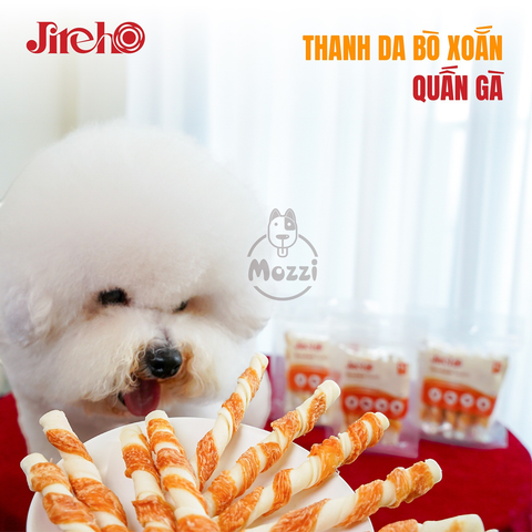 Snack cho chó Jireho Thanh da bò xoắn quấn gà