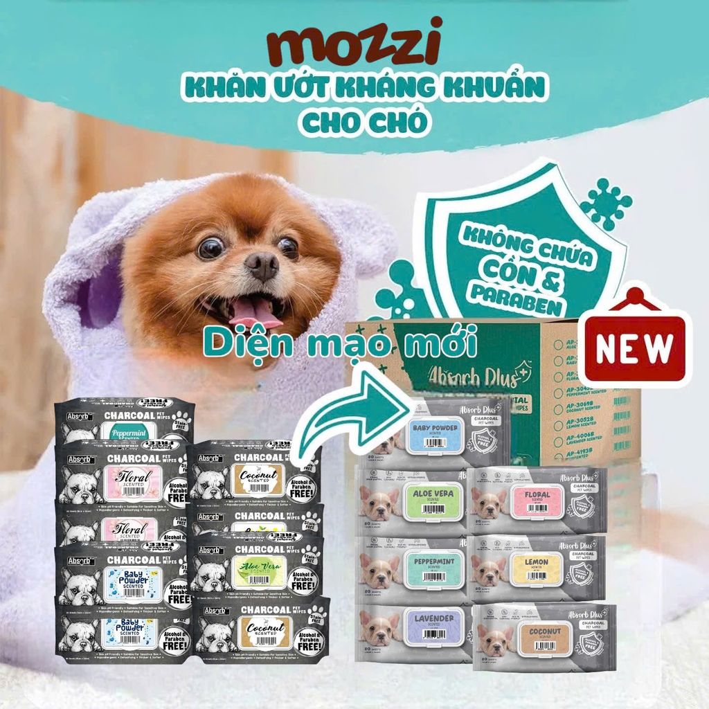 Khăn ướt cho chó mèo Kháng khuẩn than hoạt tính Absorb Charcoal Absolute