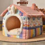  Nhà nệm cho chó mèo có mái viền bông mềm tháo rời 