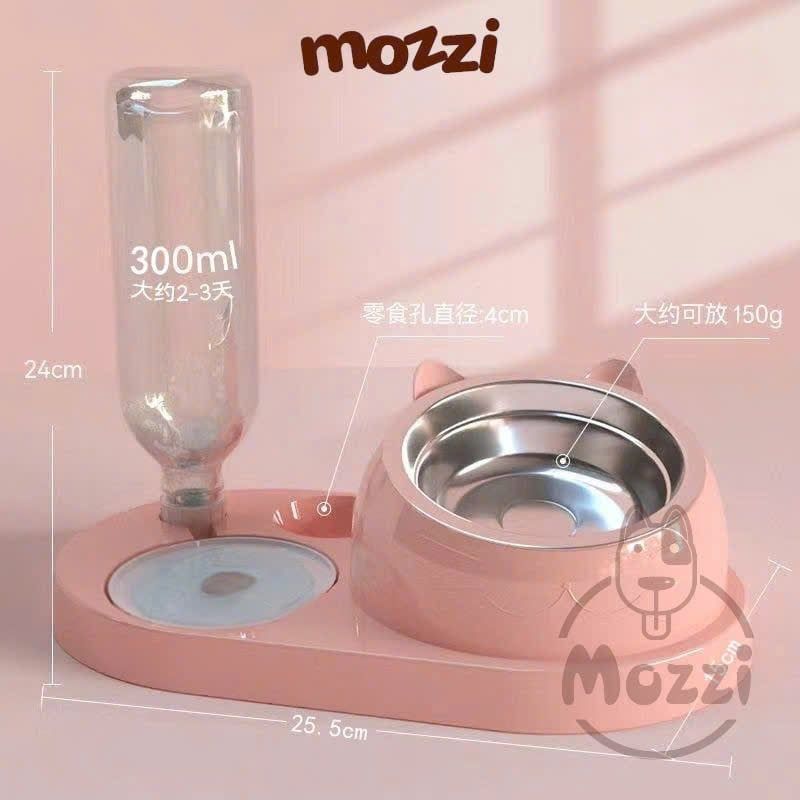 Chén bát ăn cho chó mèo Chống gù kèm nước tự động mặt mèo