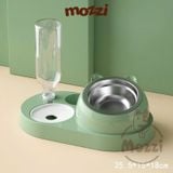  Chén bát ăn cho chó mèo Chống gù kèm nước tự động mặt mèo 