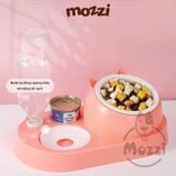  Chén bát ăn cho chó mèo Chống gù kèm nước tự động mặt mèo 