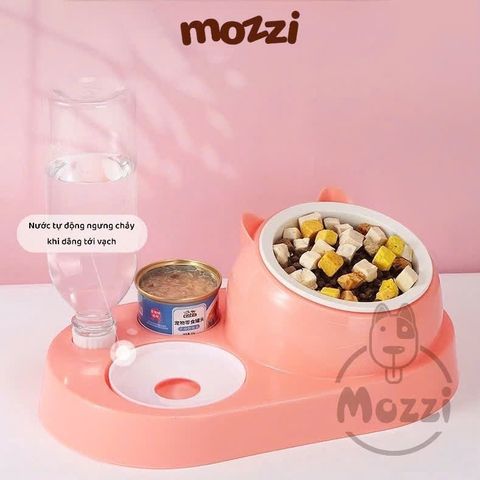  Chén bát ăn cho chó mèo Chống gù kèm nước tự động mặt mèo 