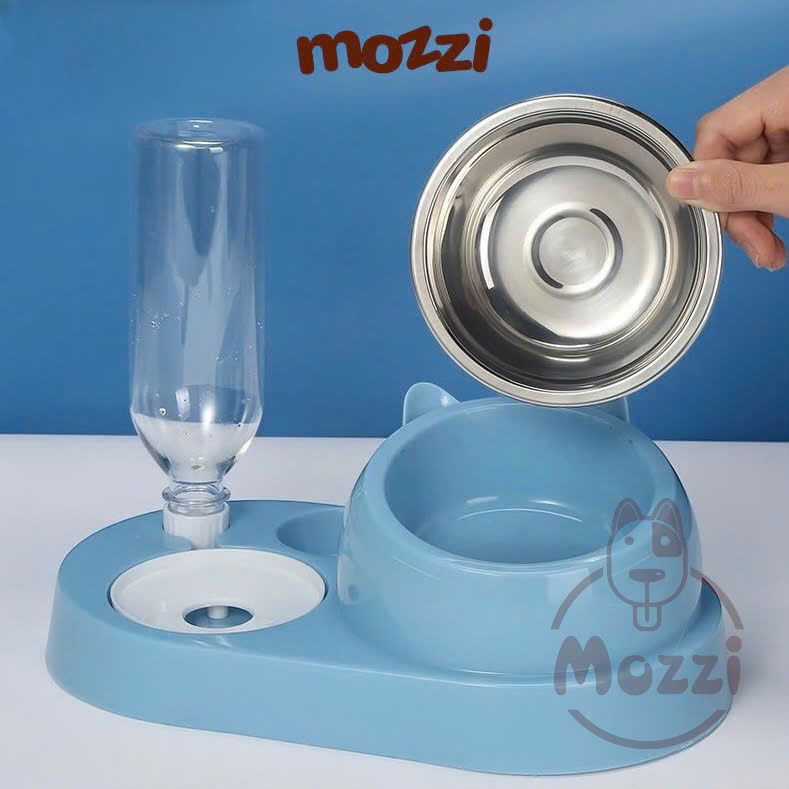 Chén bát ăn cho chó mèo Chống gù kèm nước tự động mặt mèo