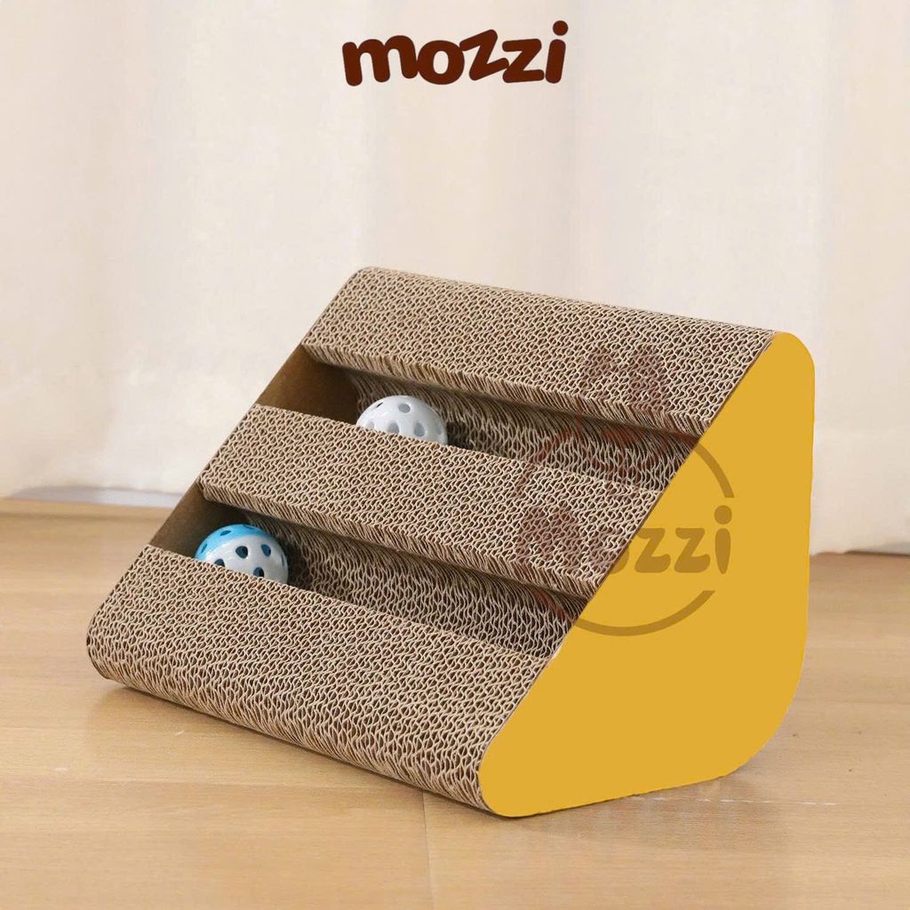Bàn cào móng tam giác 2 tầng kèm banh 28x17.5x21cm cho mèo